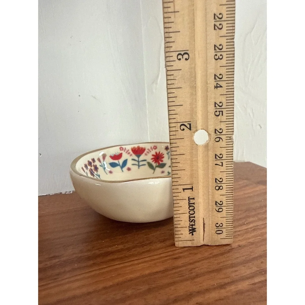 Natural Life Friends Are Angels Floral Ceramic Trinket Dish Gold Rim Ring Bowl